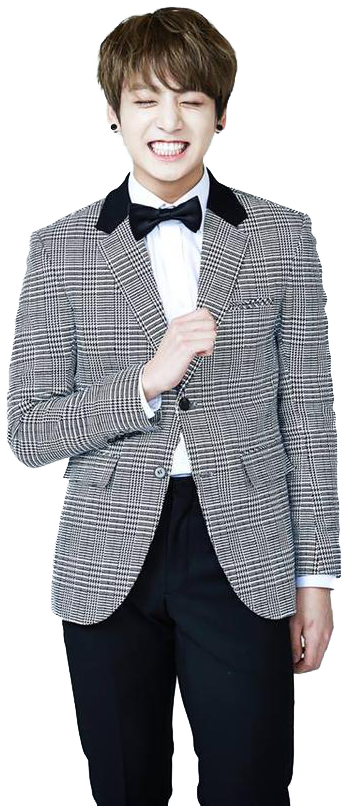 Jungkook Smilingin Checkered Suit PNG Image