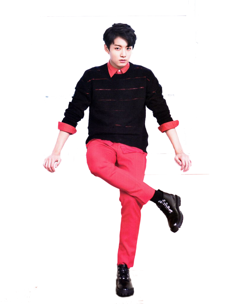 Jungkookin Redand Black Outfit PNG Image