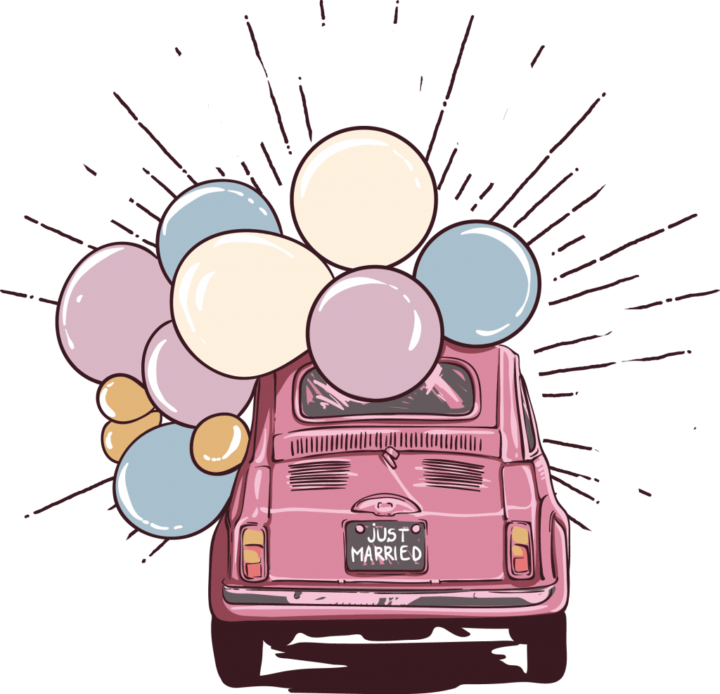 Just Married Car With Balloons PNG Image