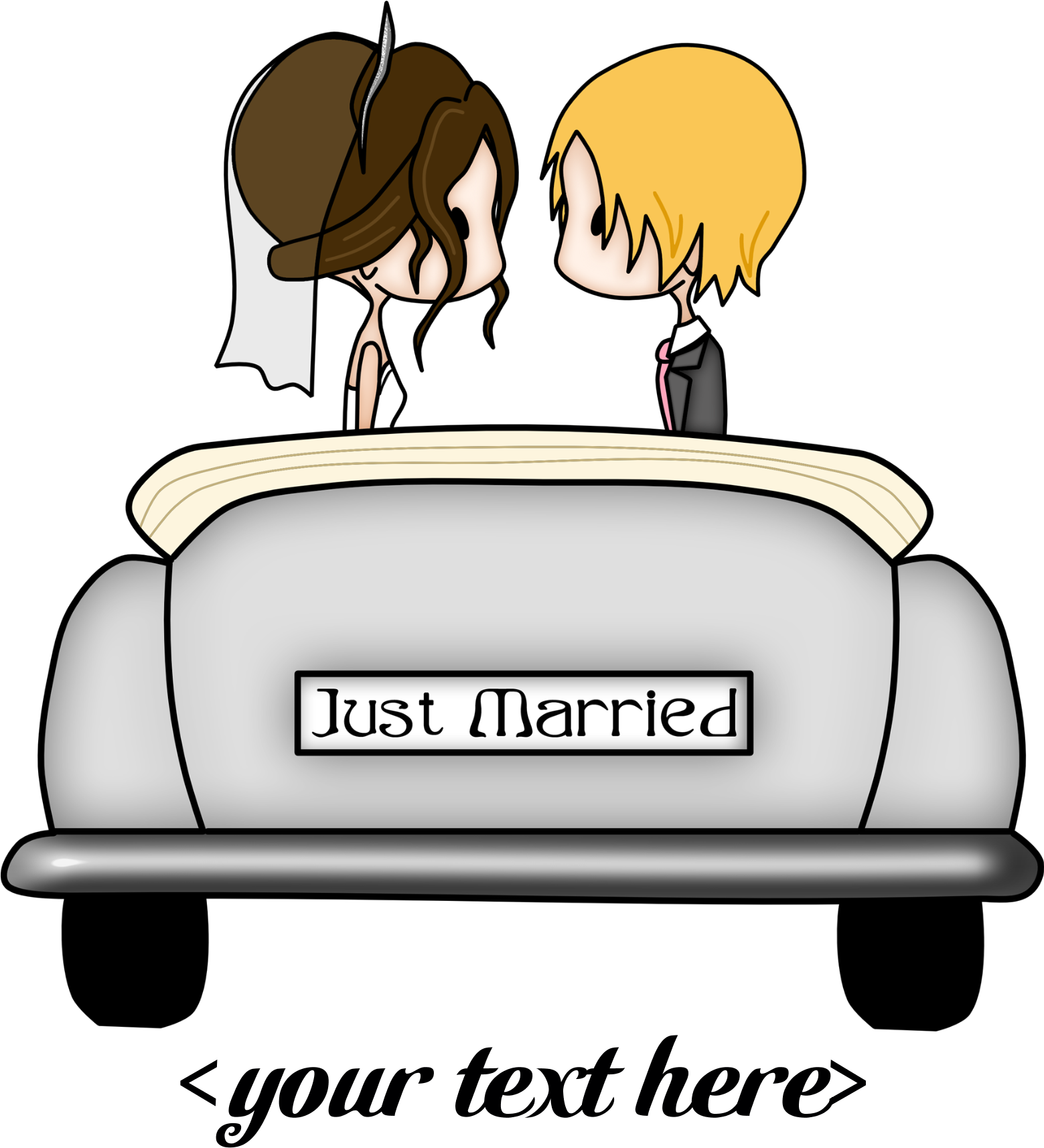 Just Married Cartoon Couple Car Illustration PNG Image