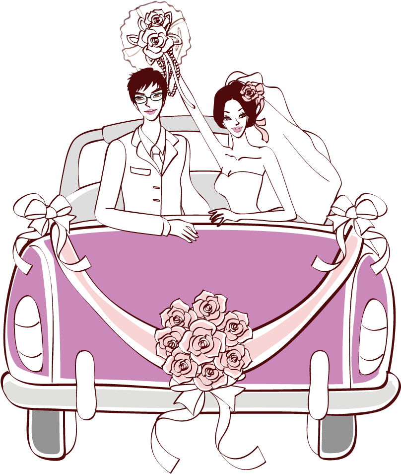 Just Married Couplein Car Clipart PNG Image