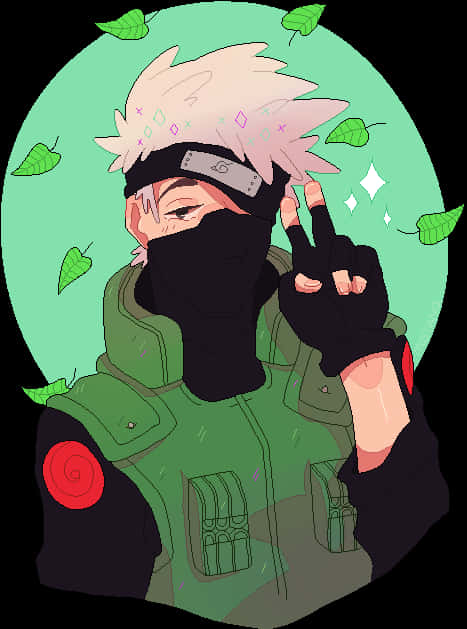 Kakashi Peace Sign Anime Artwork PNG Image