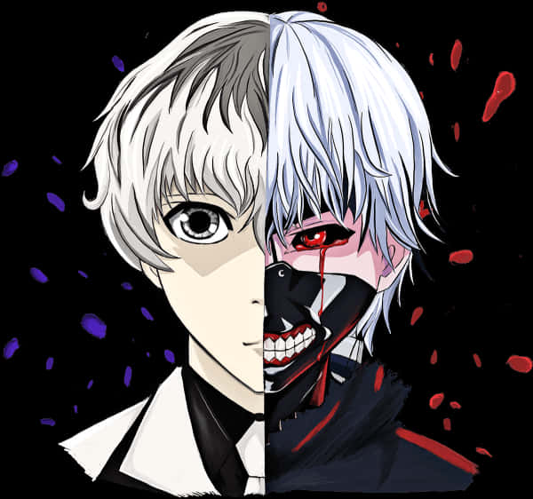 Kaneki Dual Nature Artwork PNG Image