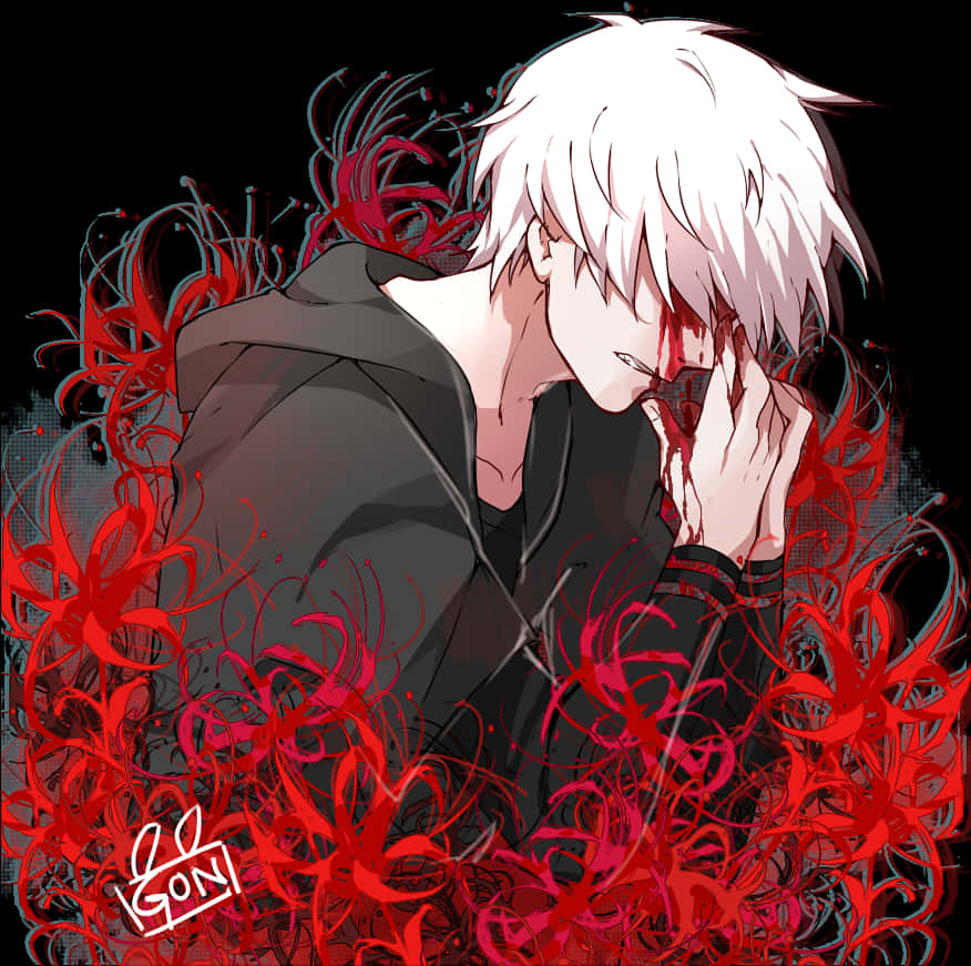 Kaneki Red Tendrils Artwork PNG Image