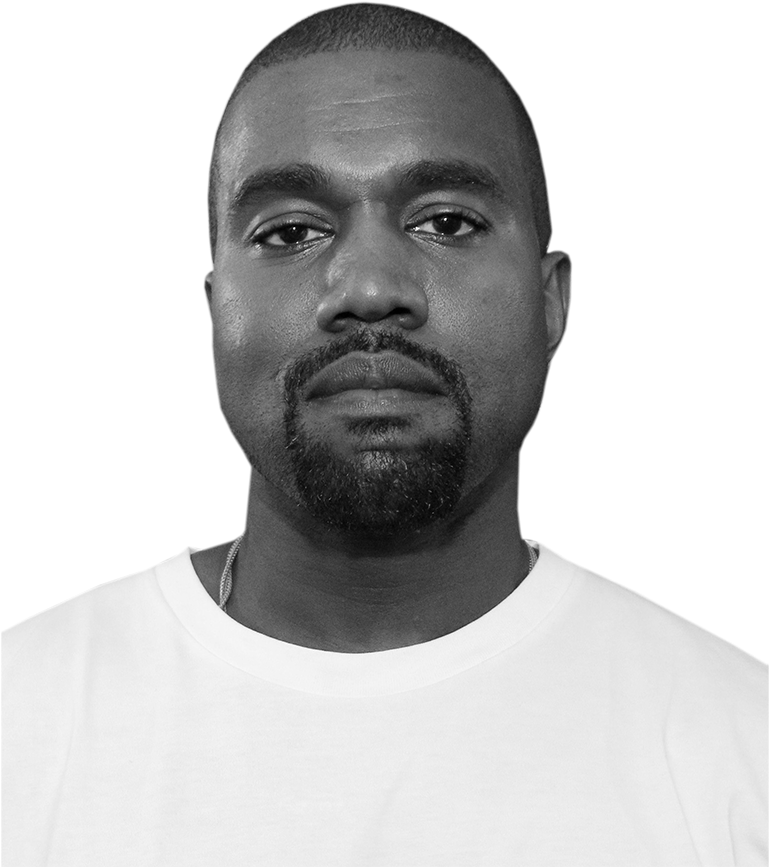 Kanye West Portrait Blackand White PNG Image