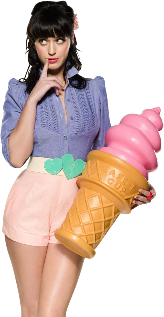 Katy Perry Holding Giant Ice Cream Cone PNG Image