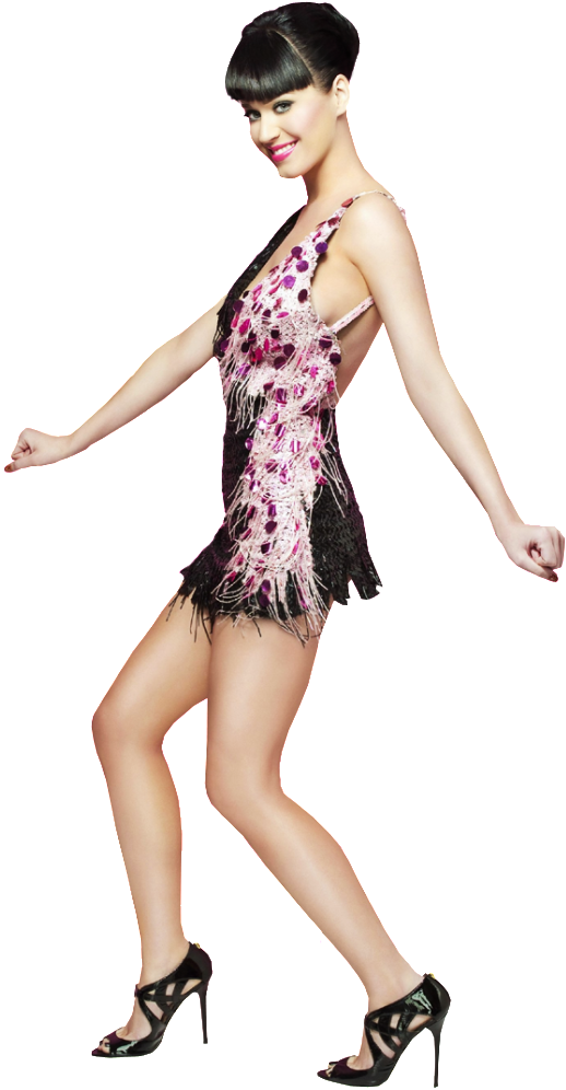 Katy Perry Pink Black Dress Pose PNG Image