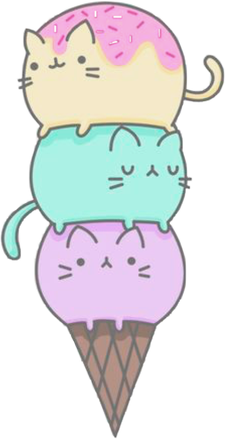 Kawaii Cat Ice Cream Stack PNG Image