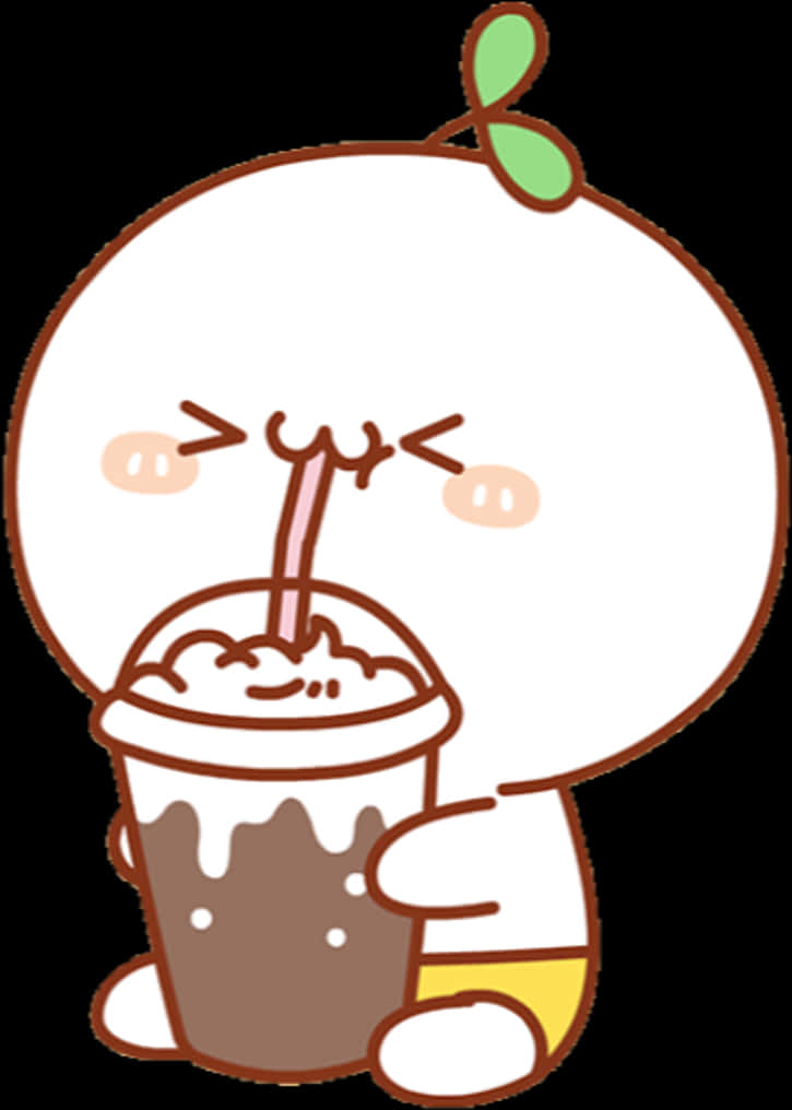 Kawaii Character Drinking Chocolate Milkshake PNG Image