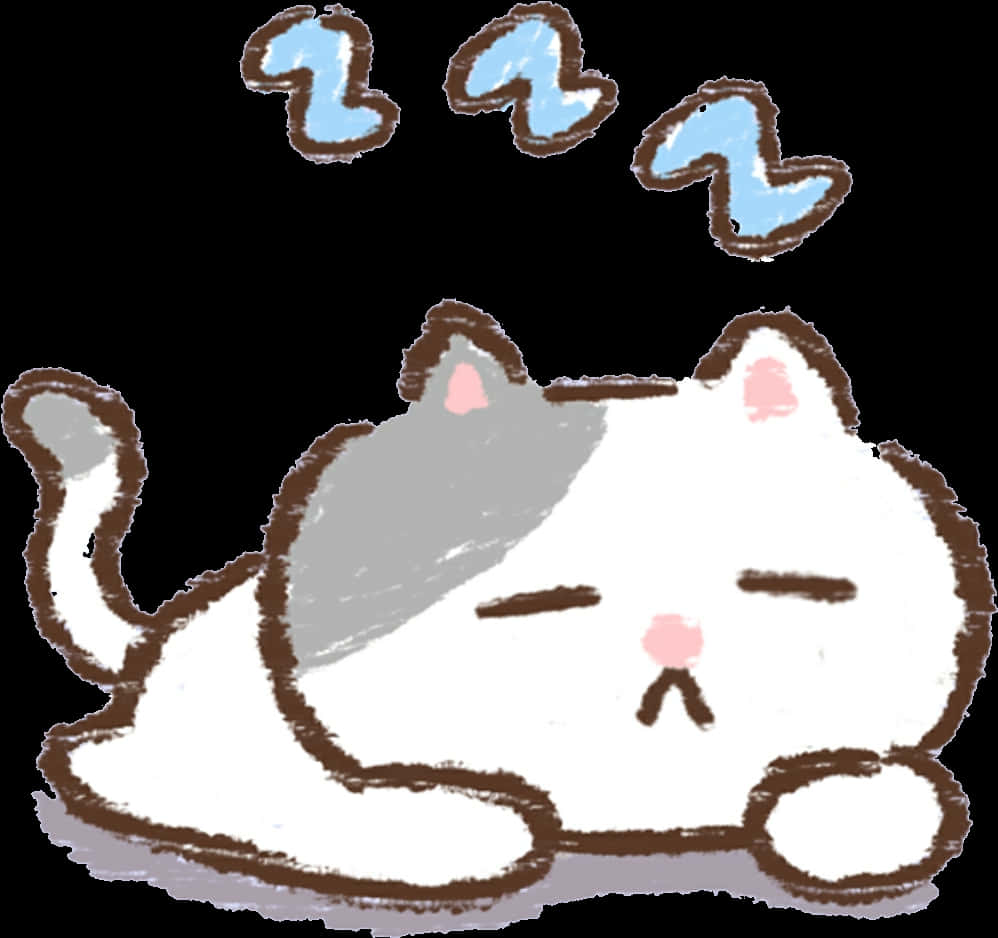 Kawaii Sleeping Cat Doodle PNG Image