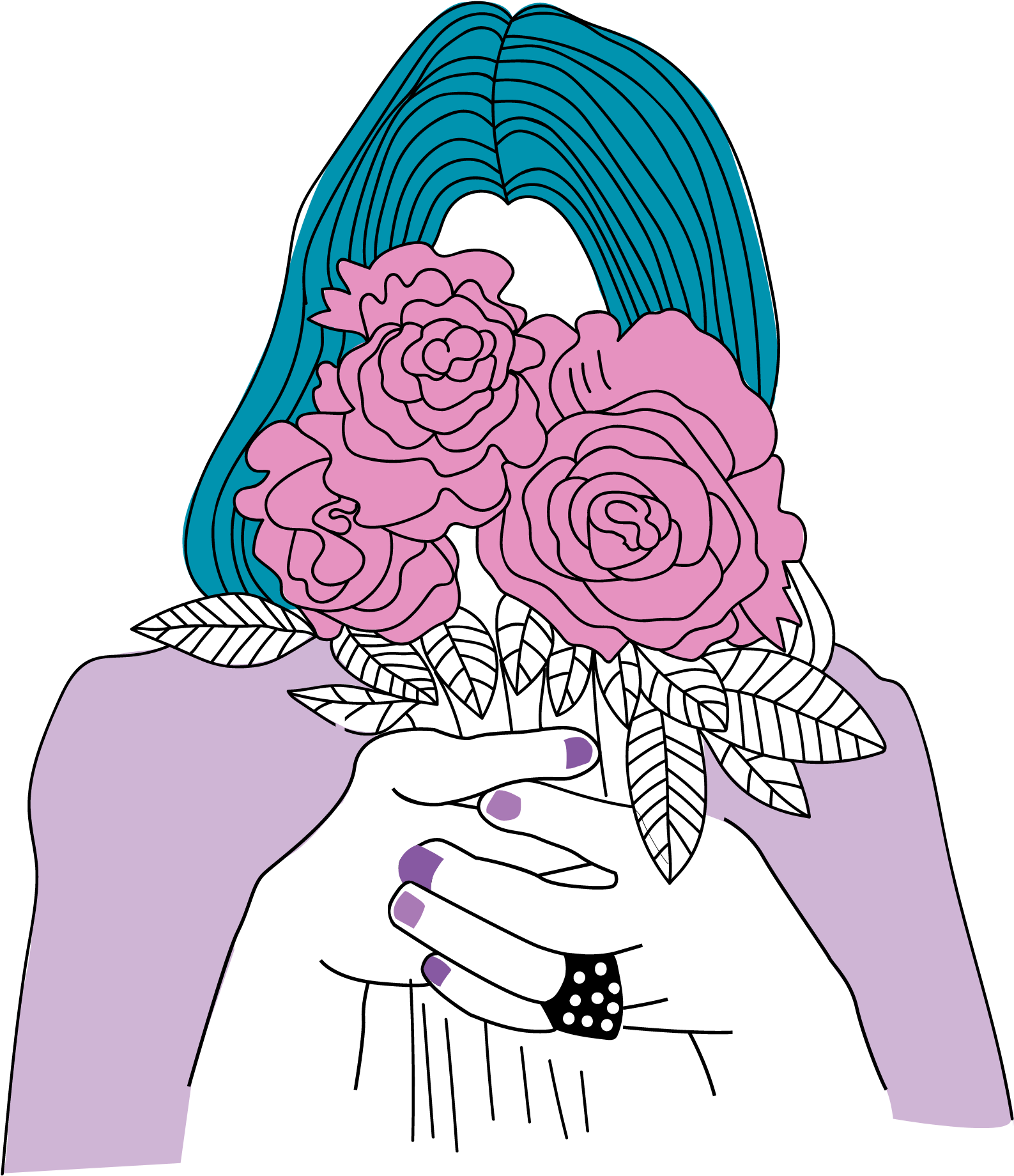 Kawaii Style Floral Embrace PNG Image