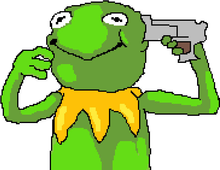 Kermit Pixel Artwith Gun PNG Image