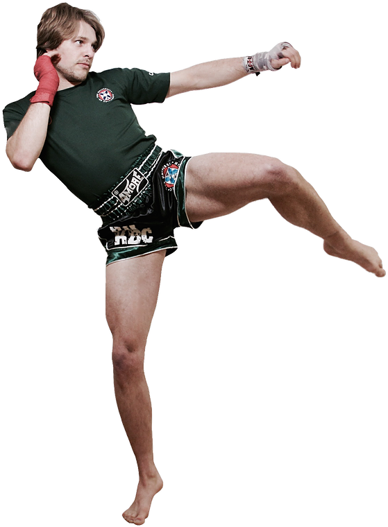 Kickboxer Performing High Kick PNG Image