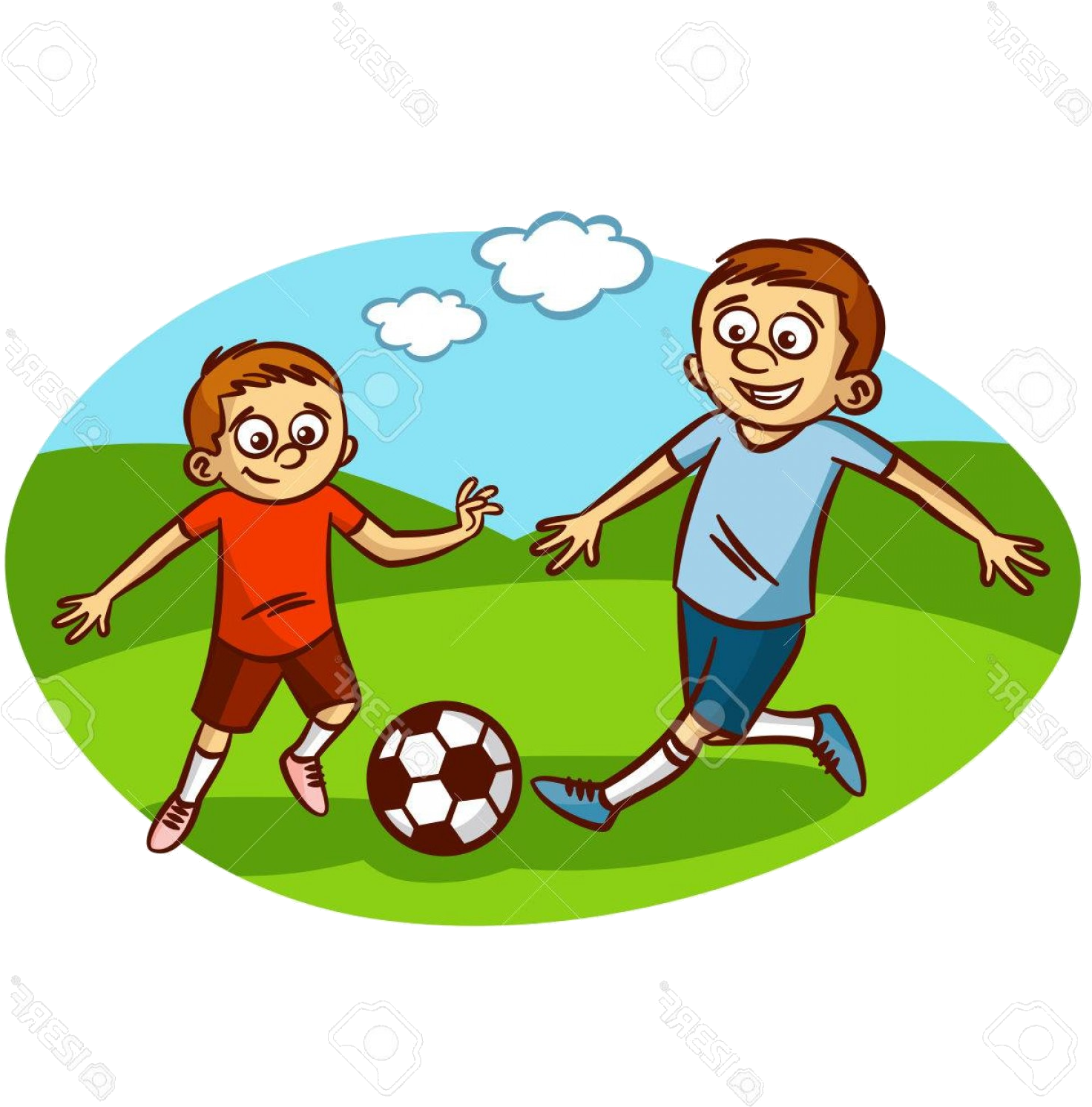 Kids Playing Football Cartoon Clipart PNG Image