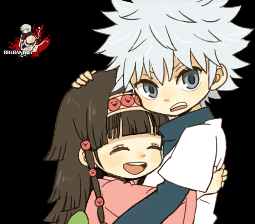 Killuaand Happy Girl Hug PNG Image