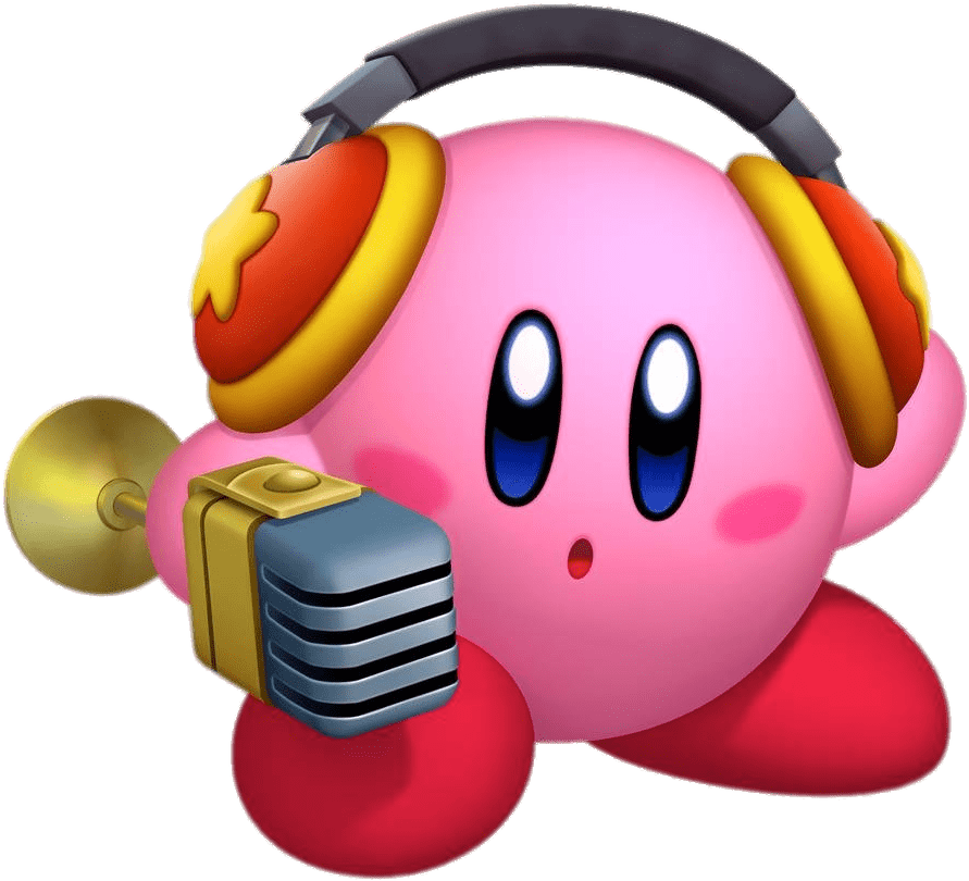 Kirby With Headphonesand Microphone PNG Image