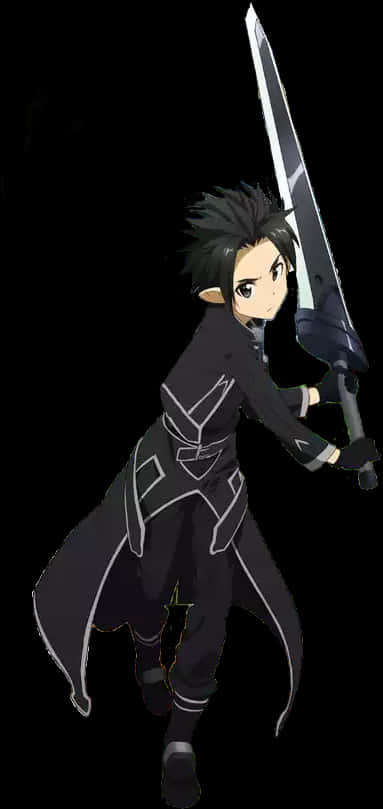 Kirito Black Swordsman Action Pose PNG Image