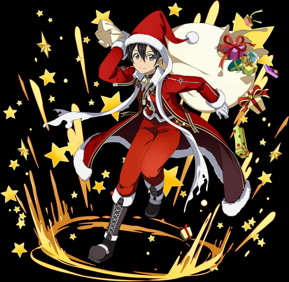 Kirito Santa Cosplay Anime Character PNG Image