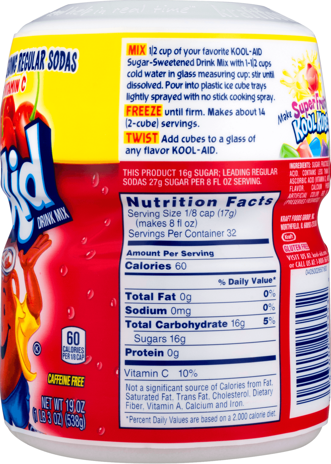 Kool Aid Container Nutrition Label PNG Image