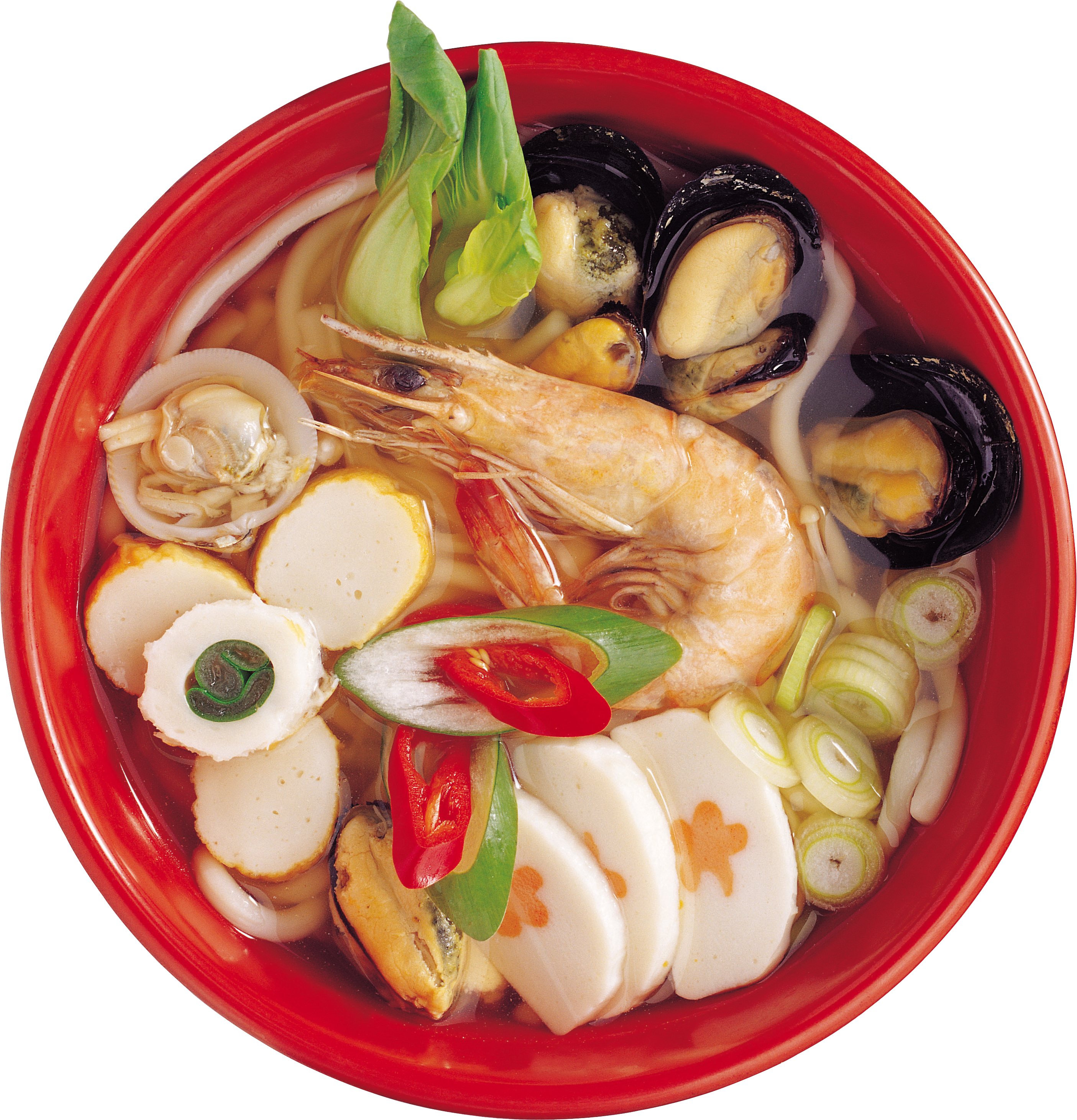 Korean Seafood Udon Noodle Soup PNG Image