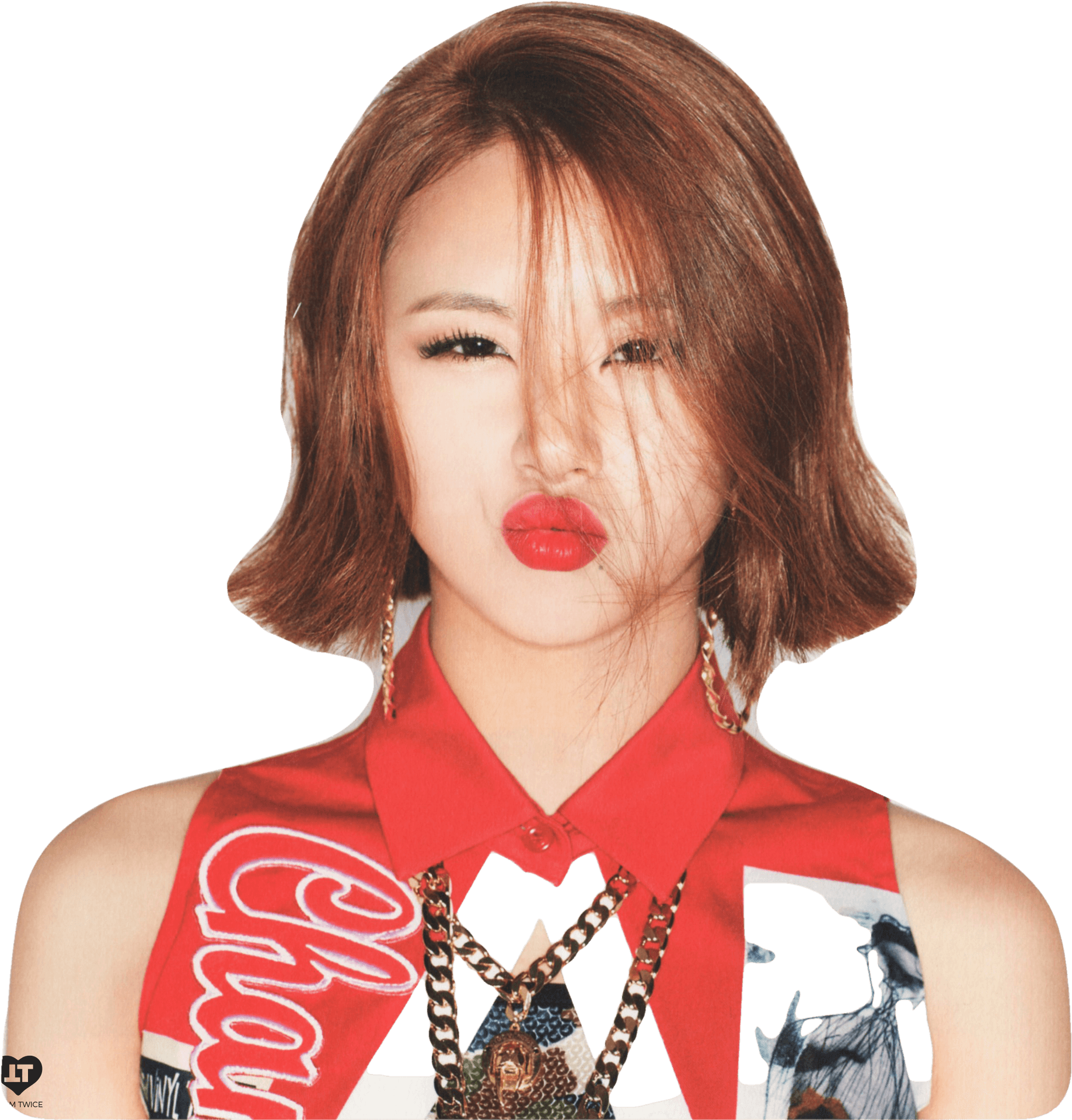 Kpop Star Poutingwith Red Lips PNG Image