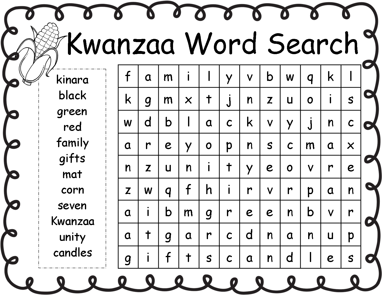 Kwanzaa Word Search Puzzle PNG Image