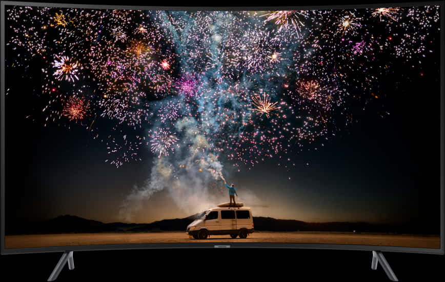 L E D T V Displaying Fireworks Show PNG Image