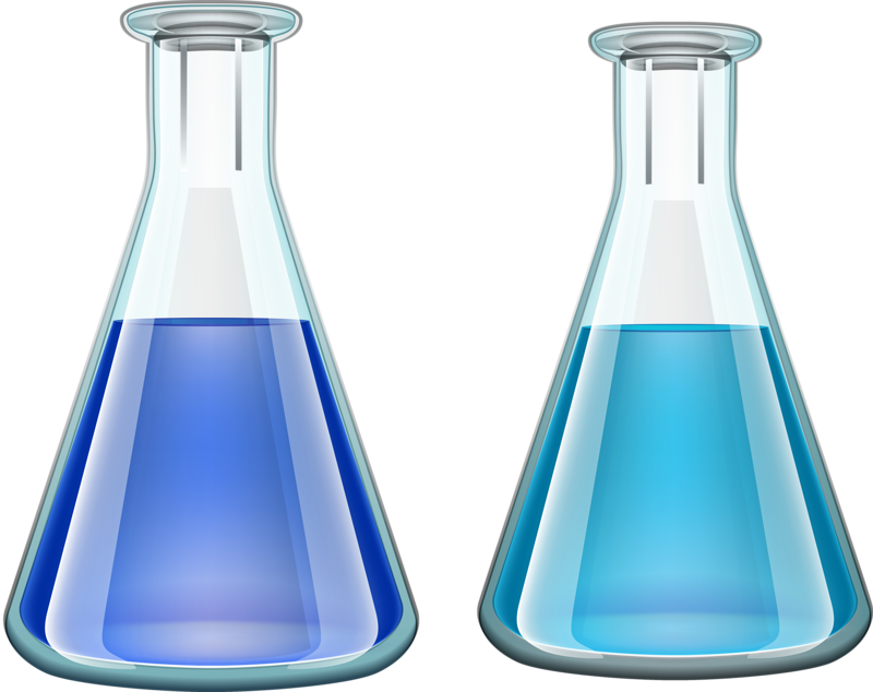 Laboratory Beakerswith Blue Liquids PNG Image