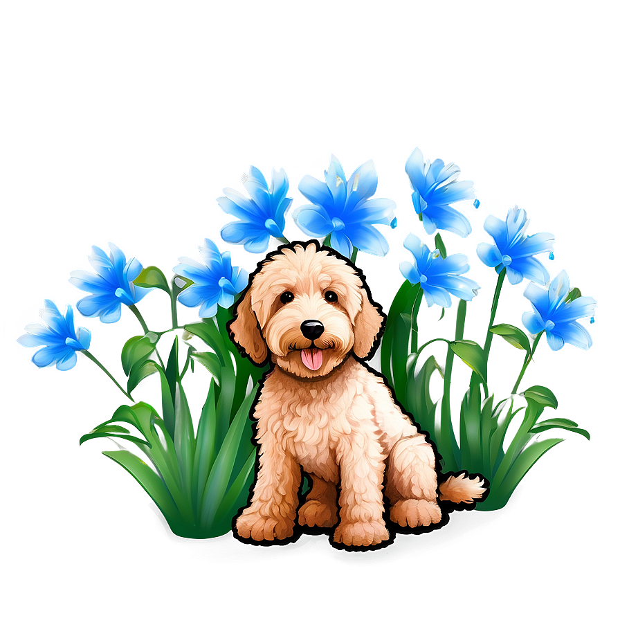 Labradoodle And Flowers Png Nxm PNG Image