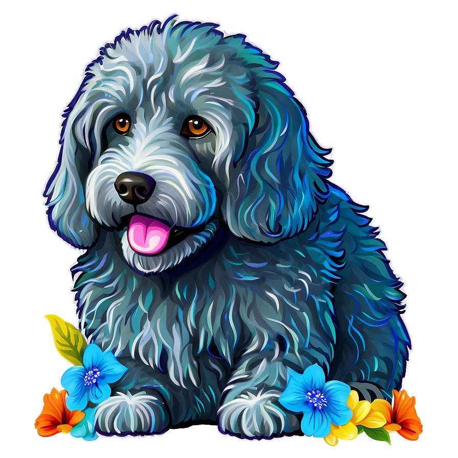 Labradoodle And Flowers Png Tlp PNG Image