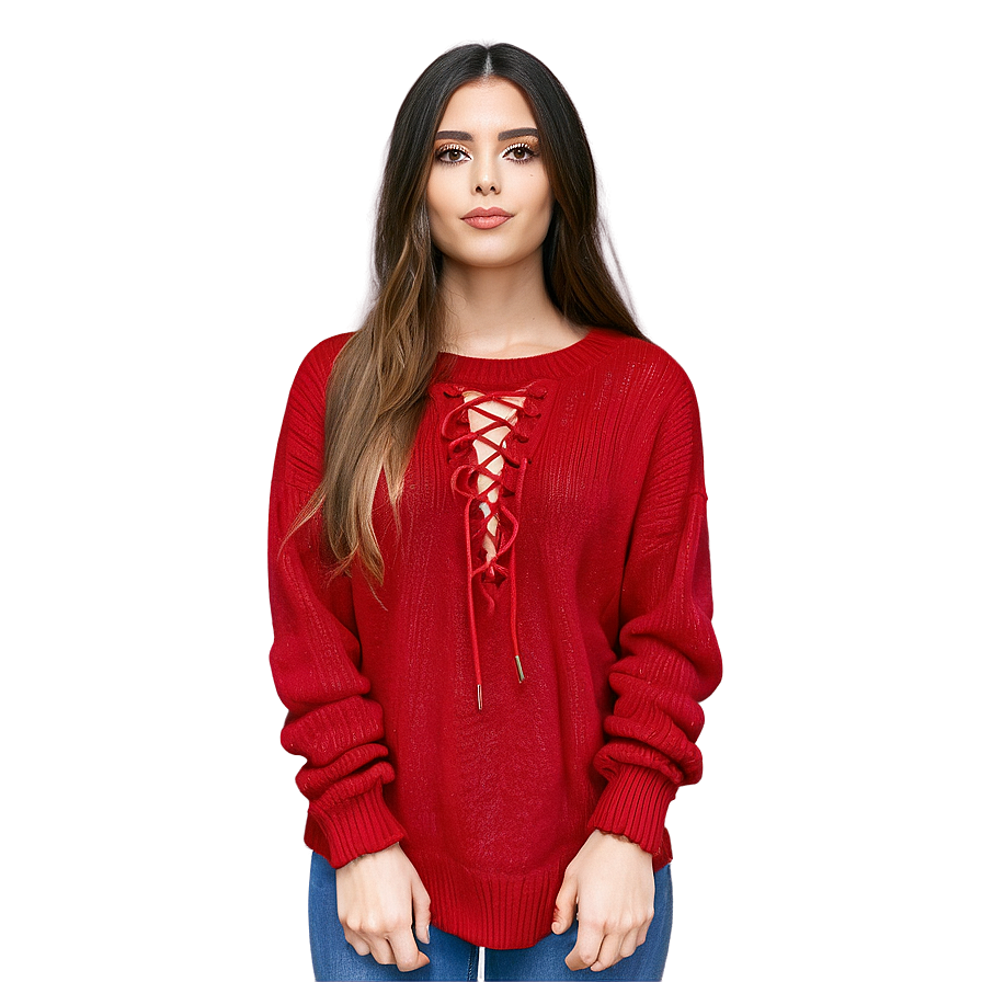 Lace-up Red Sweater Png 06292024 PNG Image