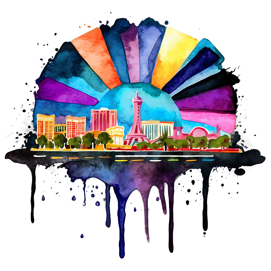 Las Vegas Skyline Watercolor Png Qav PNG Image