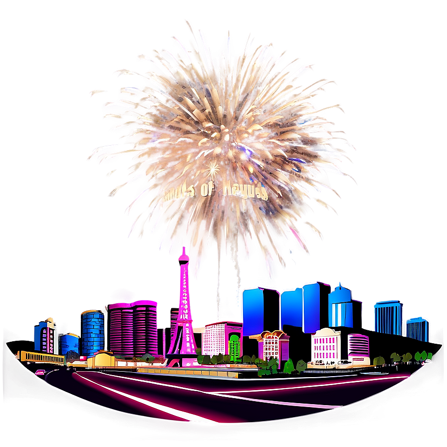 Las Vegas Skyline With Fireworks Png Ebk PNG Image