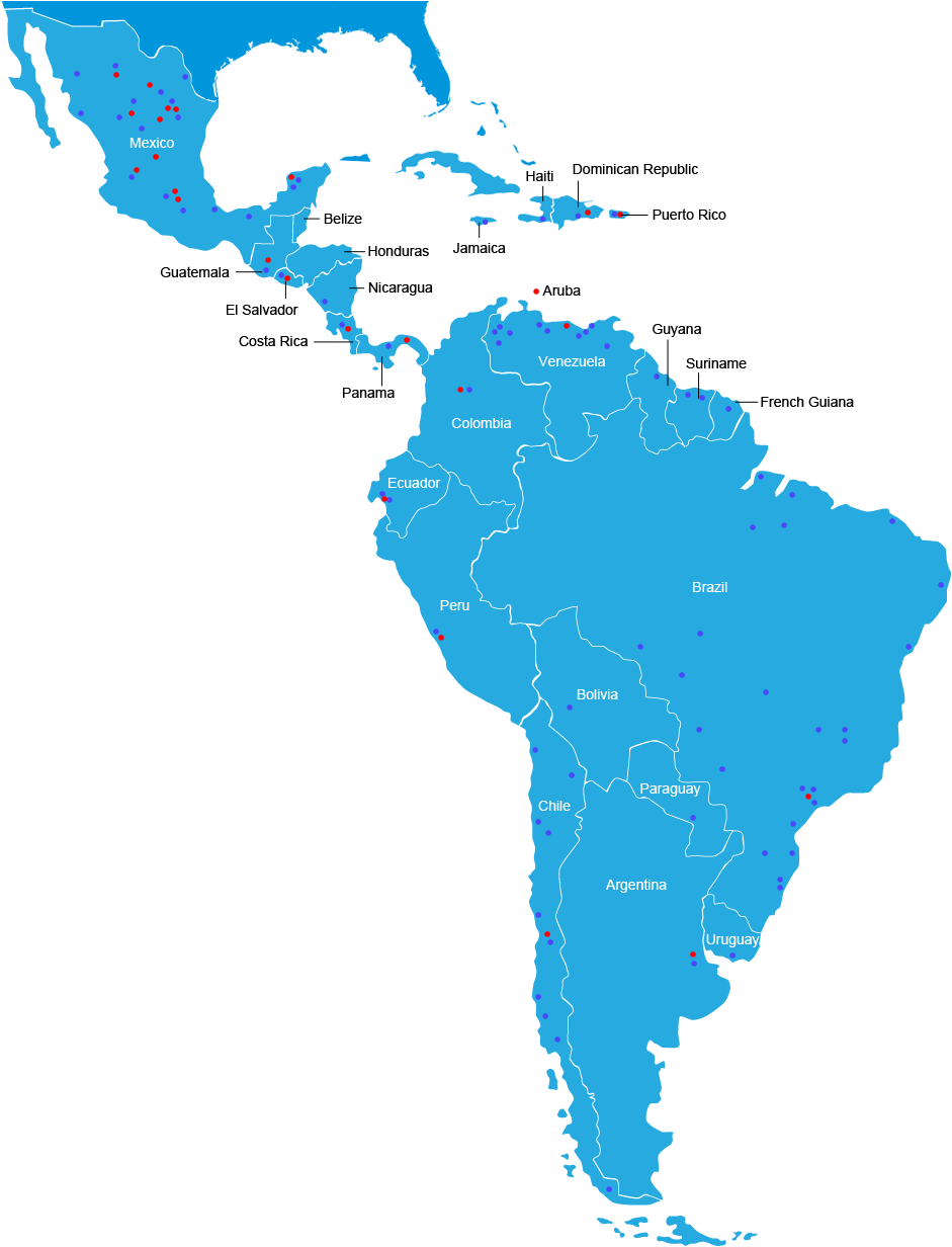 Latin America Mapwith Data Points PNG Image