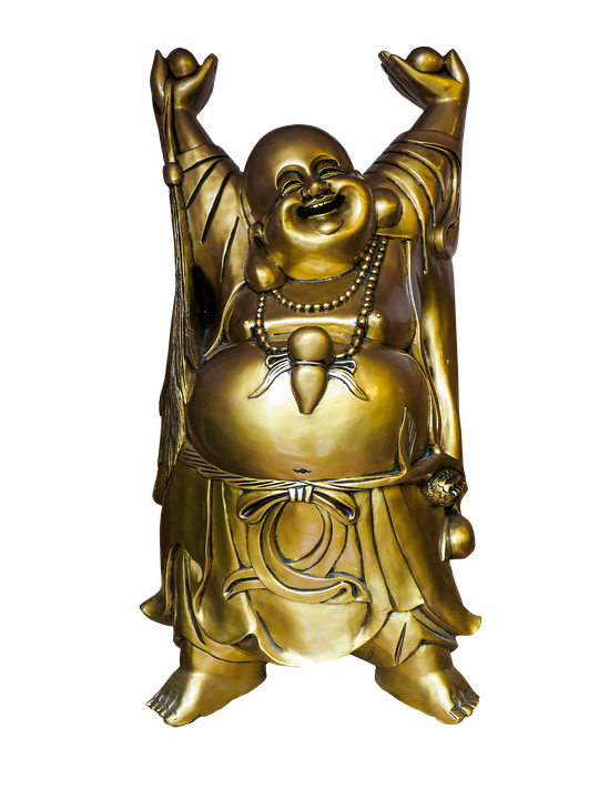 Laughing Buddha Statue Joyful Pose PNG Image