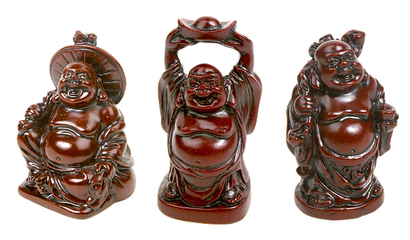 Laughing Buddha Statuettes Triad PNG Image