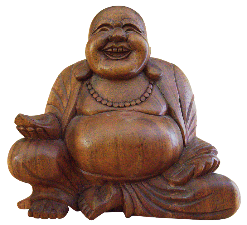 Laughing Buddha Wooden Sculpture PNG Image