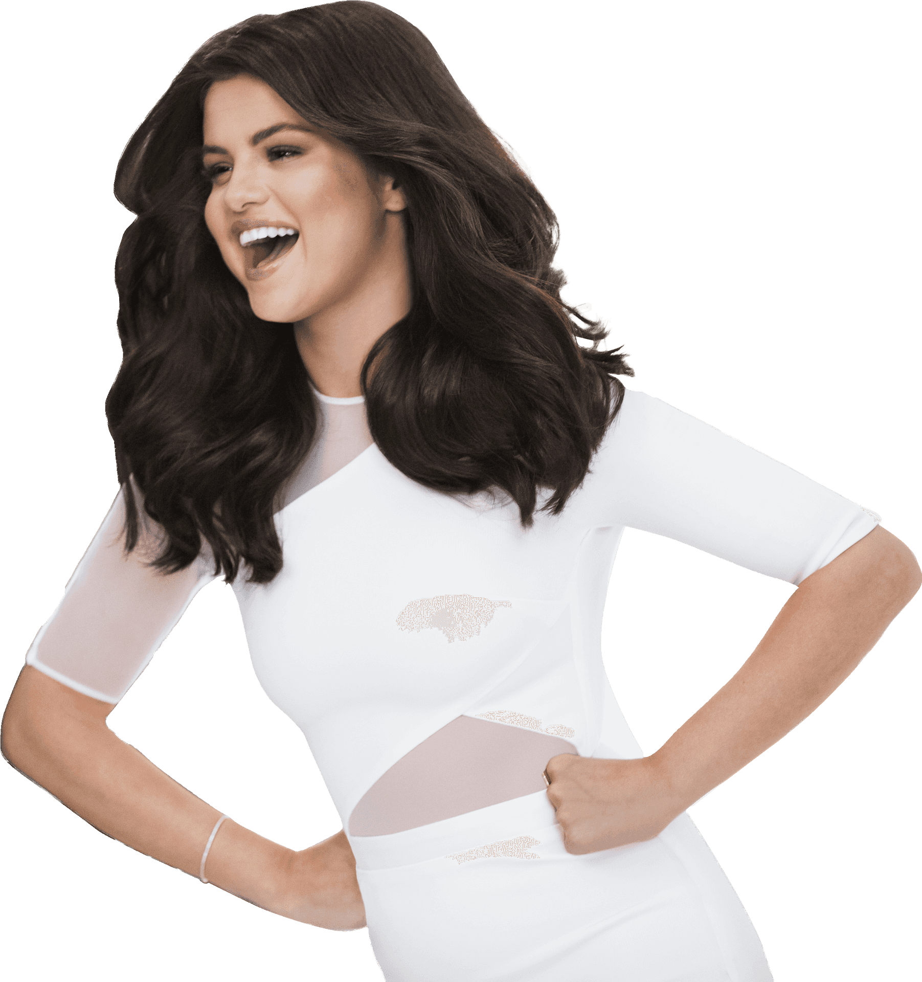 Laughing Womanin White Dress PNG Image