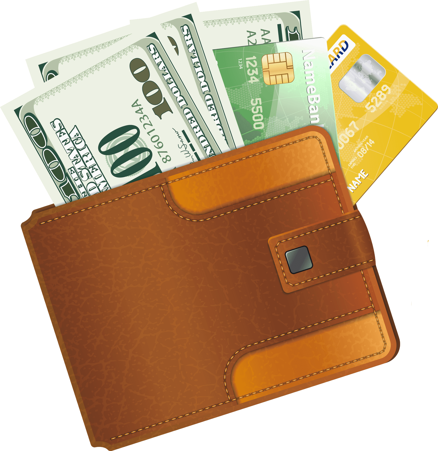 Leather Walletwith Cashand Cards PNG Image