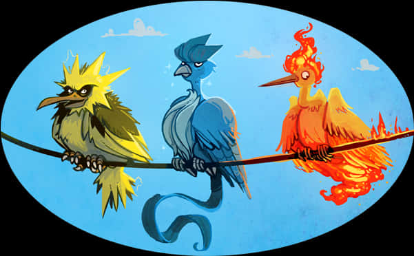 Legendary Bird Trio Artistic Interpretation PNG Image