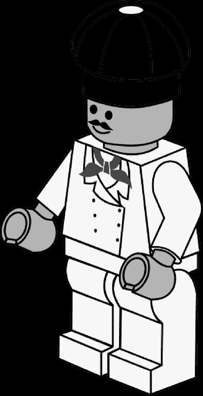 Lego Chef Figure Blackand White PNG Image