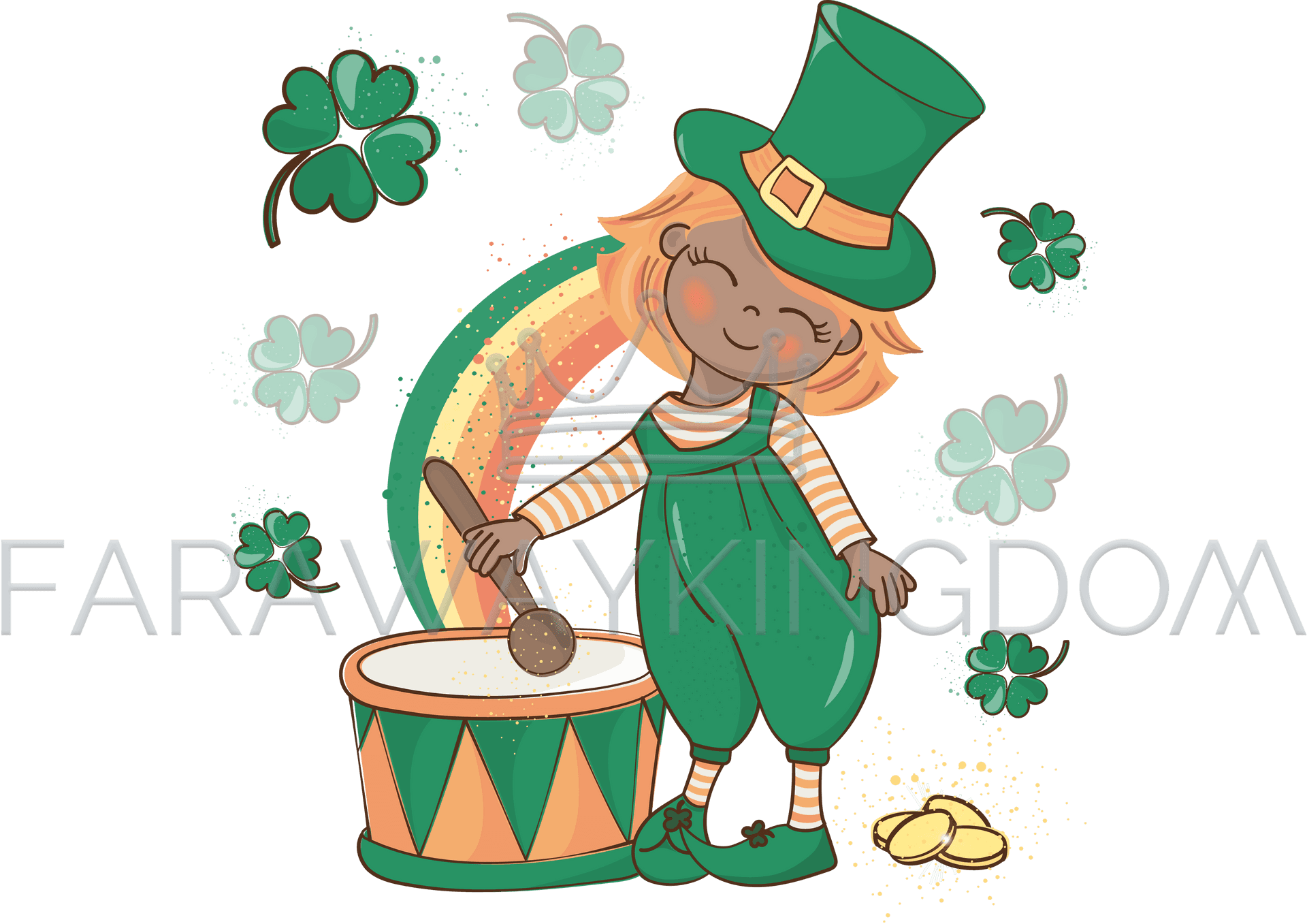 Leprechaun Girl Drumming St Patricks Day PNG Image