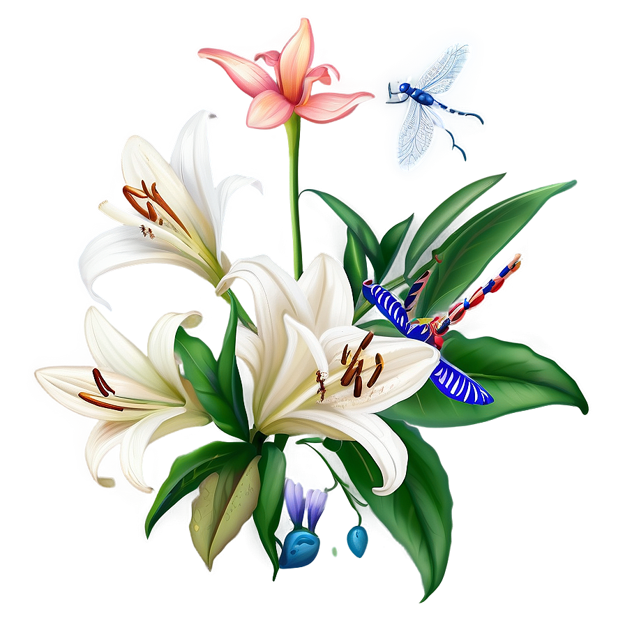 Lilies And Dragonflies Png Lqc5 PNG Image