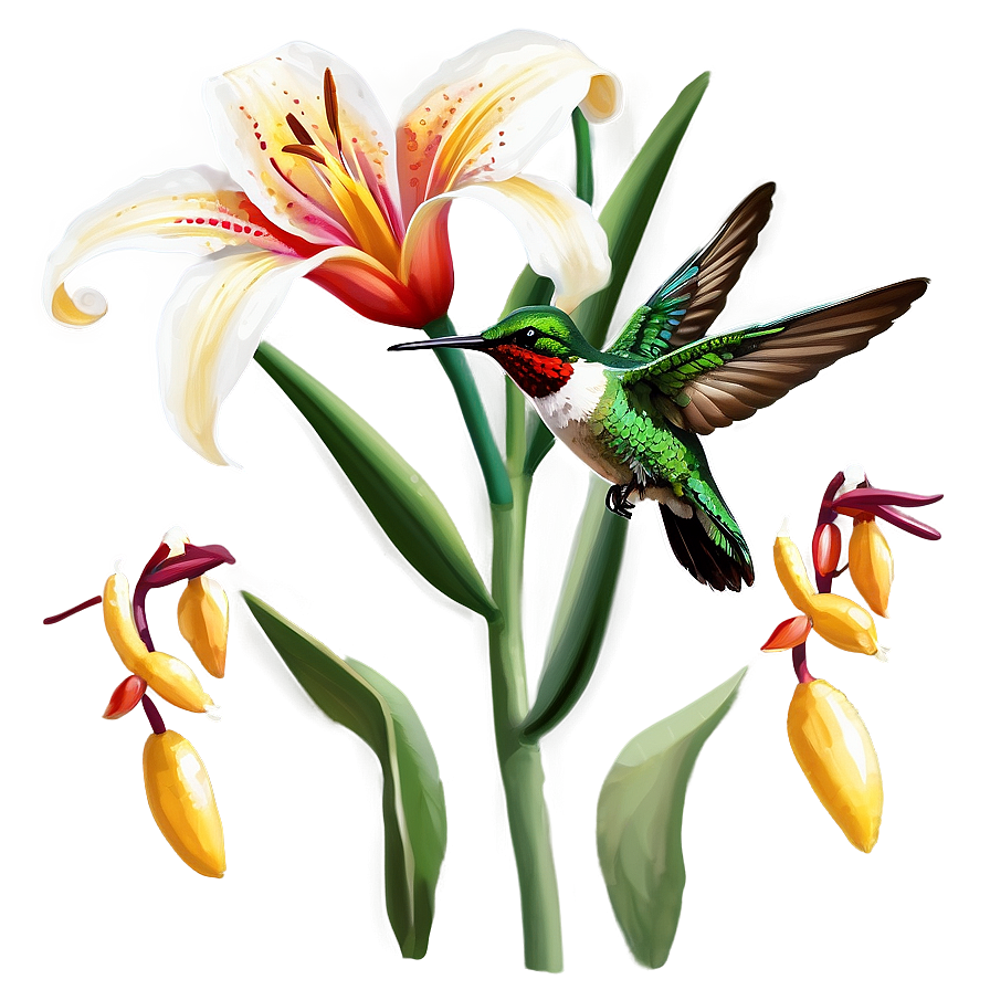 Lilies And Hummingbirds Png 06282024 PNG Image