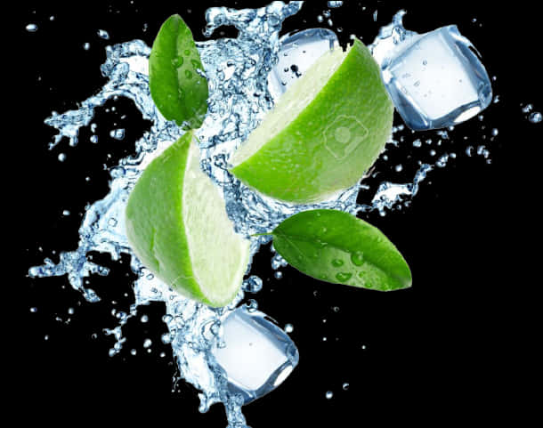 Lime Splash Ice Cubes Water PNG Image