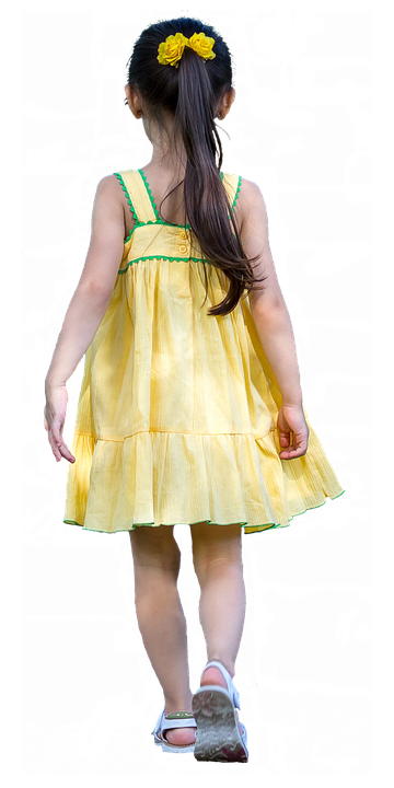 Little Girl Walking Away Yellow Dress PNG Image