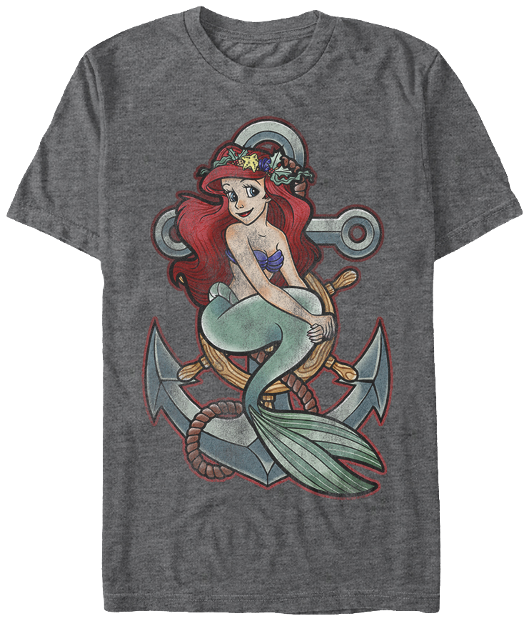 Little Mermaid Anchored T Shirt Design PNG Image