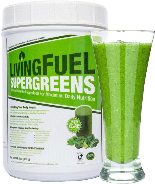 Living Fuel Super Greens Productand Smoothie PNG Image