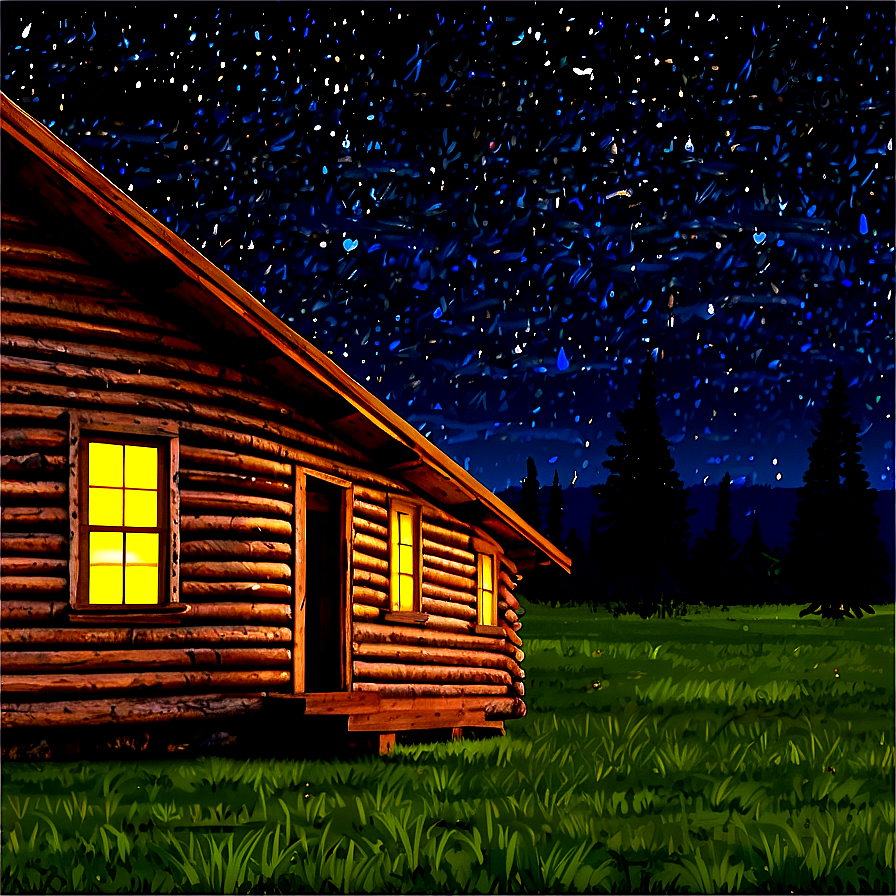 Log Cabin Under Starry Night Png Gqc78 PNG Image