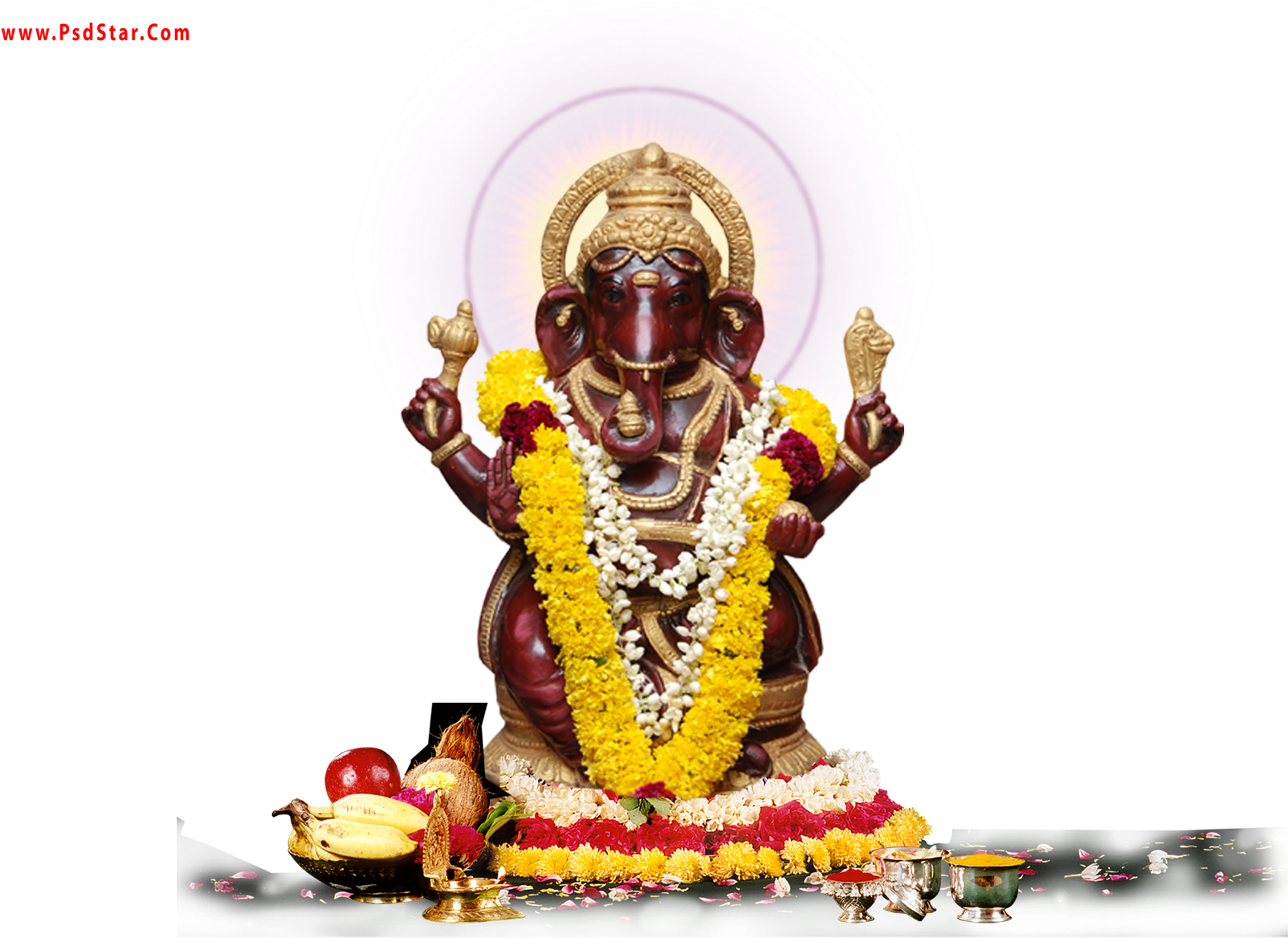 Lord Ganesh Statue Decoratedwith Flowers PNG Image